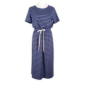 Draper James Navy & Lavender Stripe Midi Dress, Short Sleeve, White Accent Small